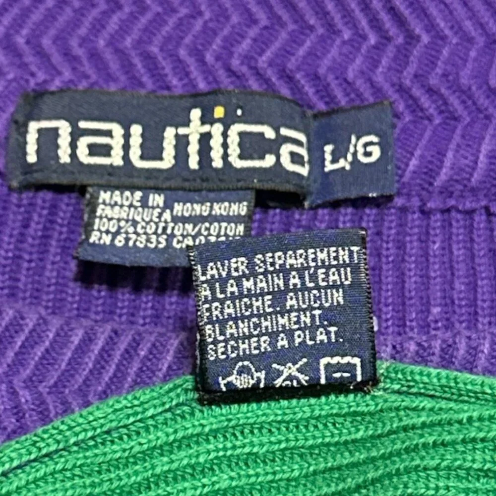 Vintage Nautica Men's Sz L 90s Yacht Club Color Block Knit Ribbed Sweater‎ Retro